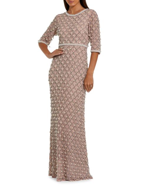 MAC DUGGAL Women's Evening Pearl Embellished Mesh Gown - Light Rose