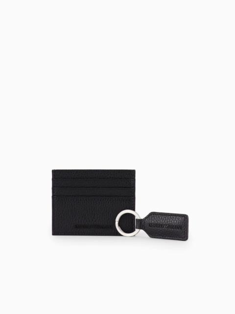 EMPORIO ARMANI Gift box with card holder and keyring in tumbled leather