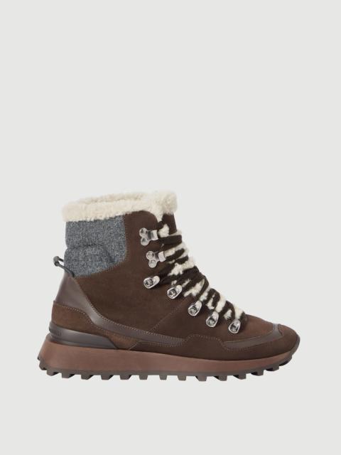 Brunello Cucinelli Suede runners with knit insert and shearling lining
