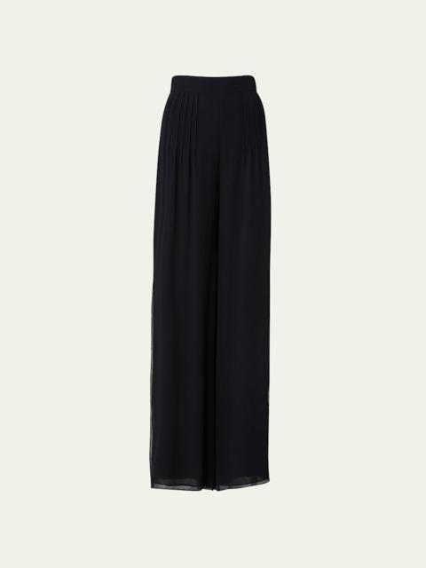 AKRIS Myriam Pleated Wide-Leg Silk Pants