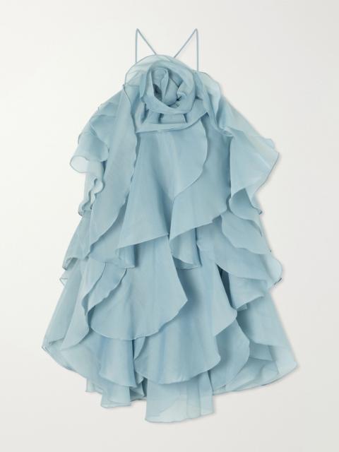 Aje. Pandorea appliquéd ruffled layered chiffon mini dress Blue