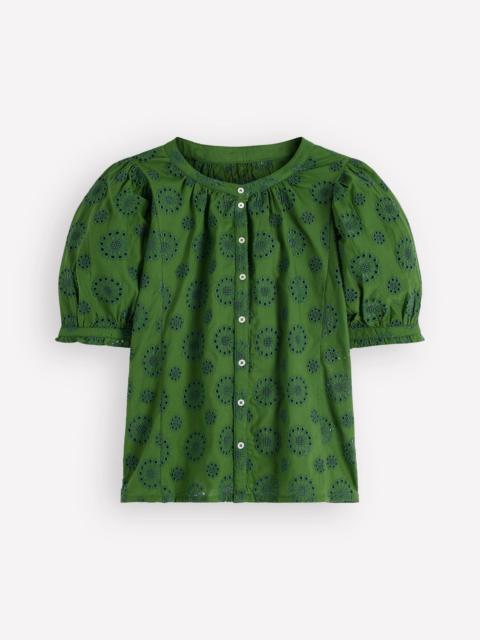 BODEN Dolman Short Sleeve Top-Green Broderie