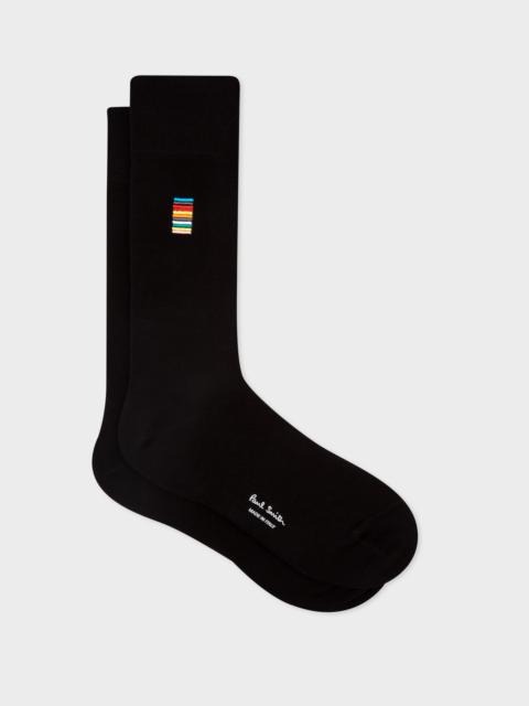 Black Embroidered 'Signature Stripe' Socks