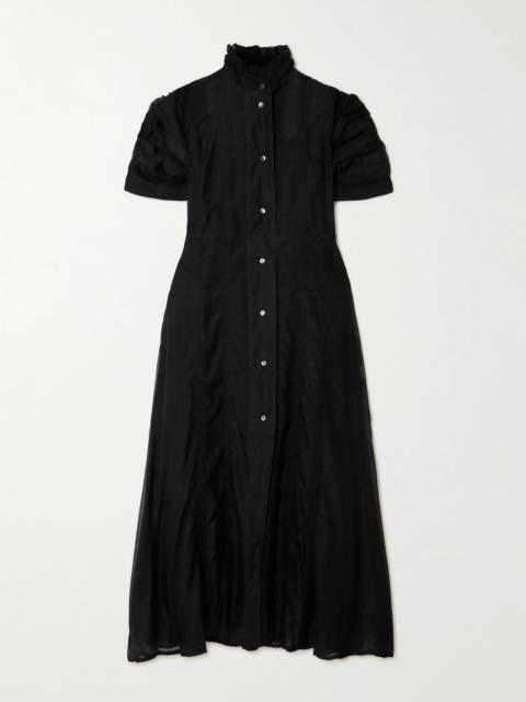 Thierry Colson Venetia Ruffled Gathered Embroidered Cotton And Silk-blend Midi Dress