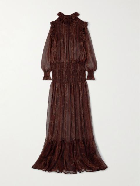 SAINT LAURENT Shirred paisley-print silk-chiffon maxi dress Red