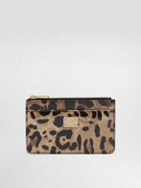 Dolce & Gabbana Medium leopard-print polished calfskin card holder with zipper