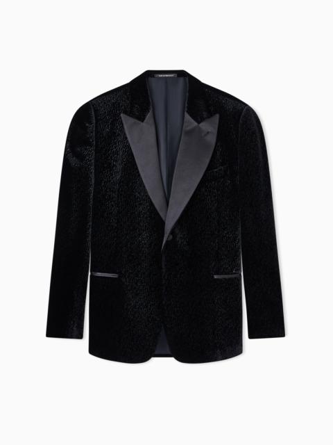 EMPORIO ARMANI VELVET TUXEDO JACKET WITH ALL-OVER PRINTED MOTIF