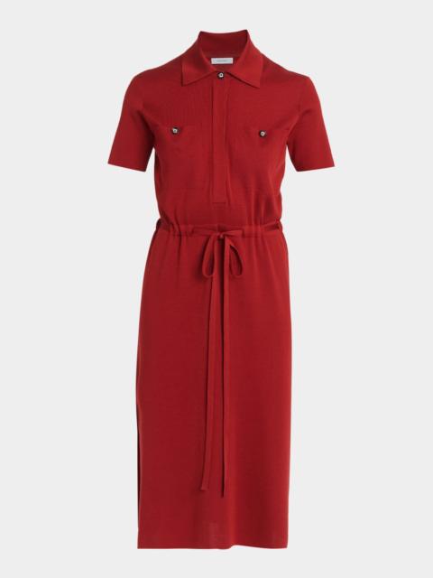 FERRAGAMO Short-Sleeve Silk Knit Drawstring Midi Polo Dress