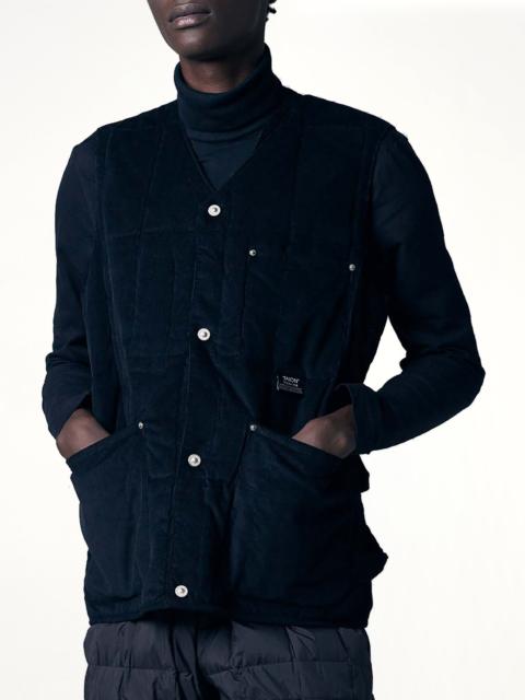 TAION Work V Neck Button Down Vest in Black