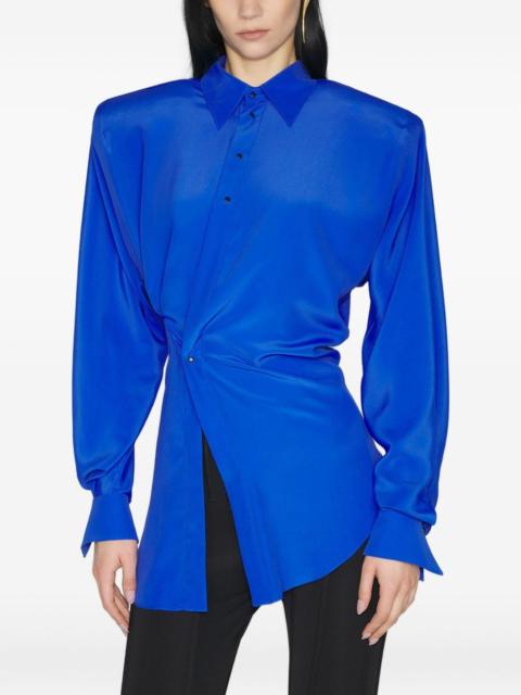 MUGLER padded-shoulder gathered shirt