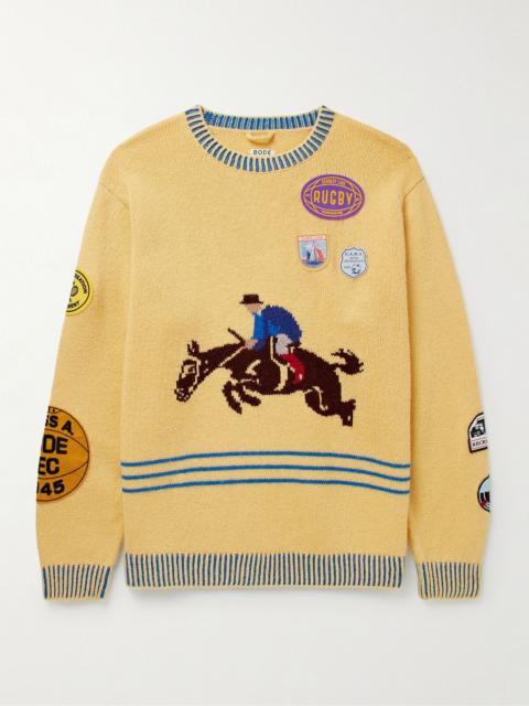 BODE Jockey Appliquéd Intarsia Alpaca and Wool-Blend Sweater Yellow