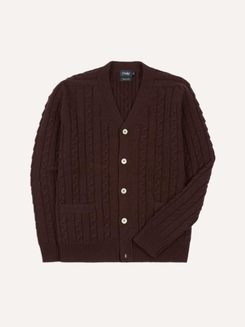Drake's Brown Lambswool 6 Button Cable Knit Cardigan