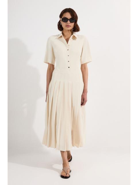 KAREN MILLEN Tailored Crepe Pleated Shirt Dress