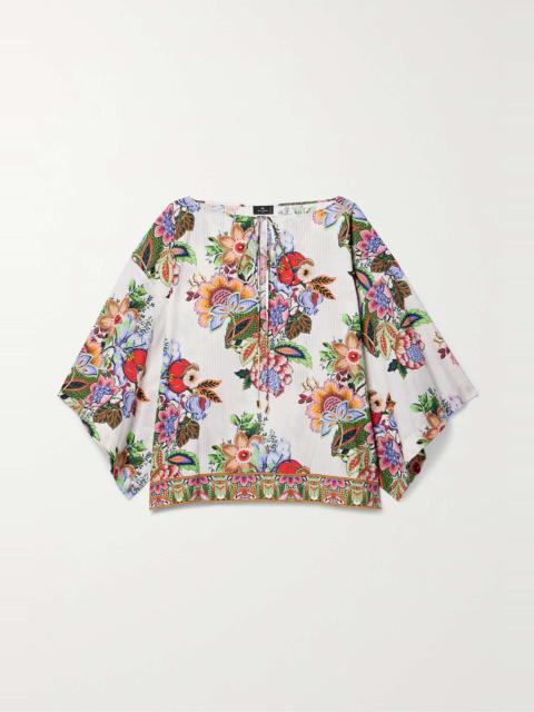 Tie-detailed floral-print cotton and silk-blend voile blouse
