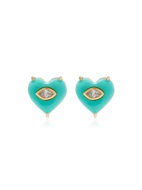 SYDNEY EVAN 14k Yellow Gold Diamond Turqoise Earrings turquoise