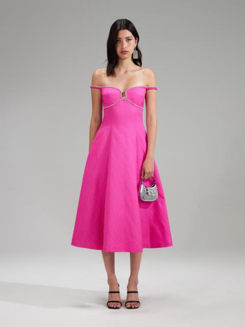 self-portrait Pink Textured Diamante Detail Midi Dress