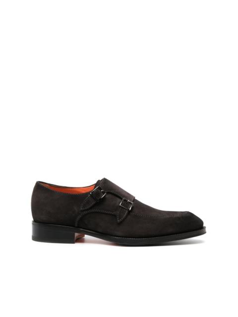 double-buckle suede monk shoes