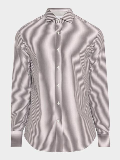 Brunello Cucinelli Men's Narrow Striped Long-Sleeve Shirt