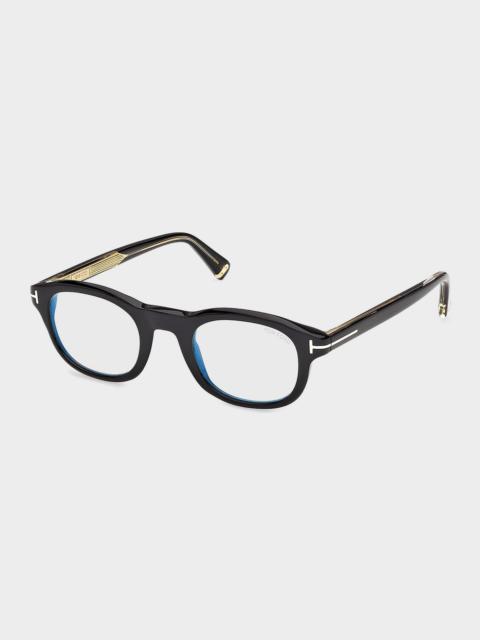 TOM FORD Men's T-Logo Acetate Round Eyeglasses