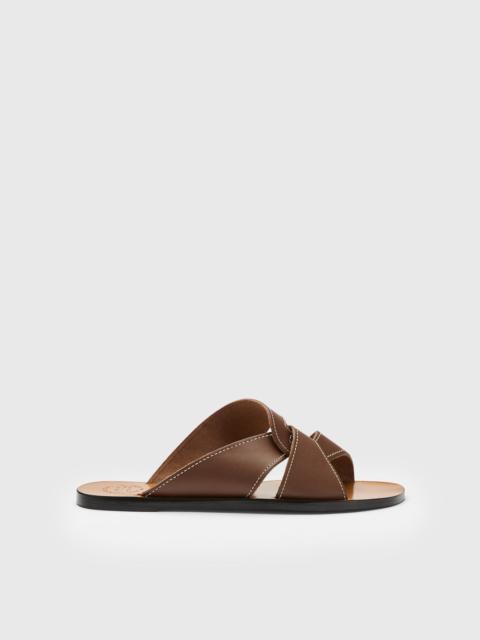 ATP ATELIER Allai Cannella/Contrast Stitch Leather Flat sandals