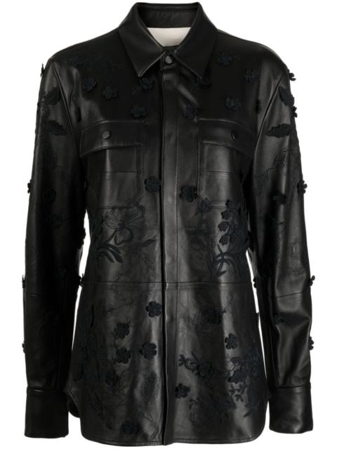 ELIE SAAB floral-embroidered leather shirt jacket