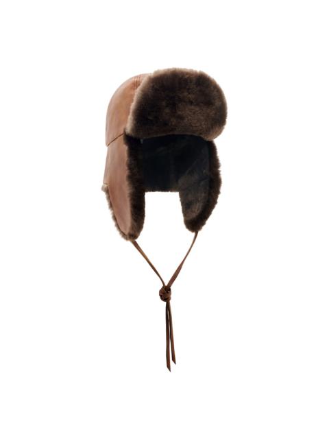 GABRIELA HEARST Karina Hat in Cognac Vachetta Leather & Brown Recycled Fur