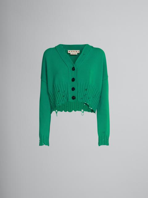 Marni GREEN COTTON CROPPED CARDIGAN