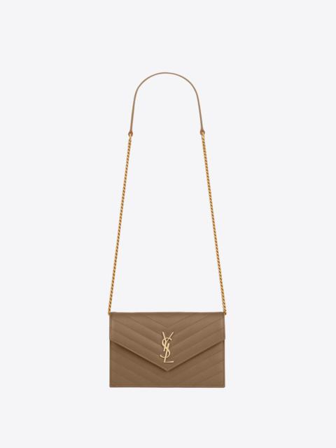 SAINT LAURENT cassandre matelassé envelope chain wallet in grain de poudre embossed leather