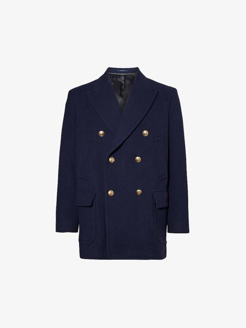 Double-breasted padded-shoulders wool coat