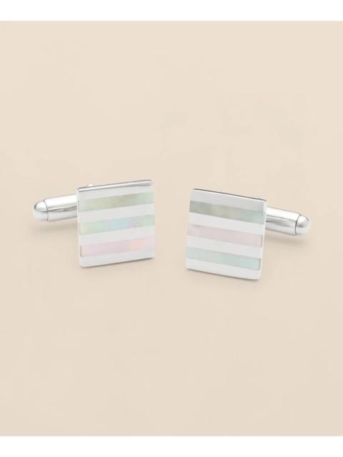 Brooks Brothers Mother-of-Pearl & Sterling Silver Rhodium-Plated Stripe Cufflinks
