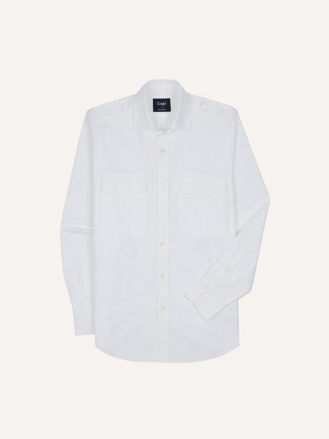Drake's White Oxford Cotton Military Shirt