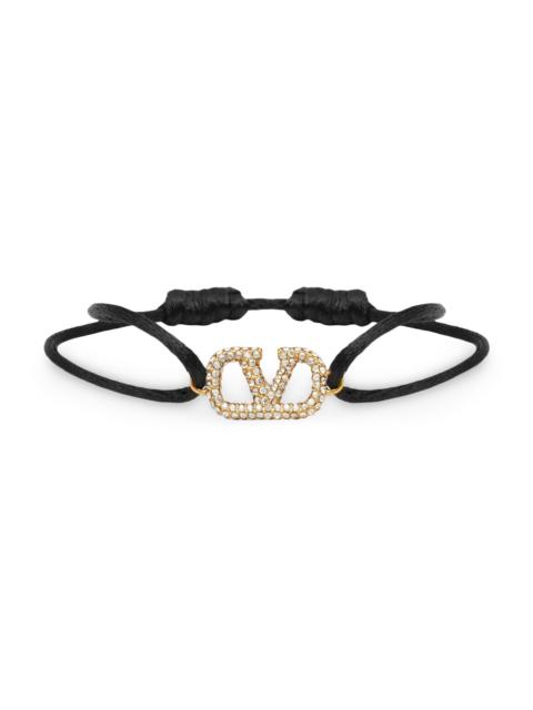 Valentino Women's VLogo Signature Bracelet in Cotton and Swarovski Crystals - Black