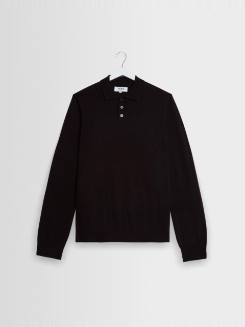 Wax London Lawrie - Dark Brown Long-Sleeve Knitted Polo
