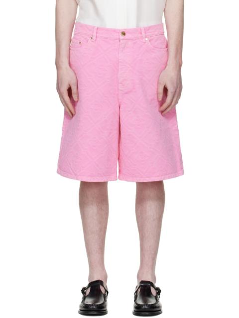 CASABLANCA Pink Laser Monogram Denim Shorts