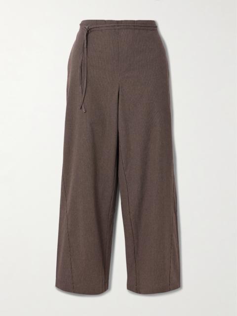DEIJI STUDIOS Belted Pinstriped Organic Cotton Straight-leg Pants