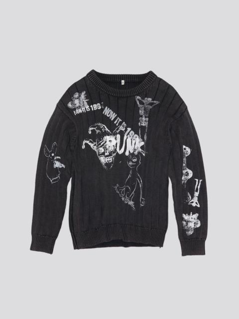 R13 DROP NEEDLE SWEATER - ACID BLACK