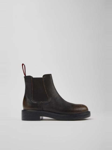 CAMPER Dean Black and Brown Leather Ankle Boots for Women.