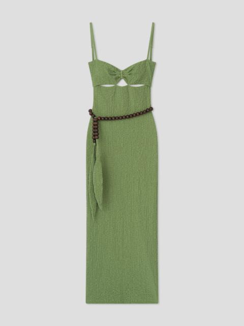 Nanushka Cotton Seersucker Midi Dress With Beaded Neck