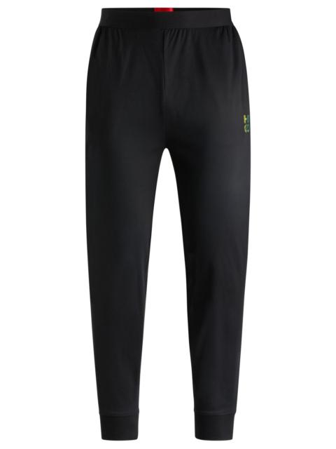 HUGO INTERLOCK-COTTON PAJAMA BOTTOMS WITH IRIDESCENT LOGO