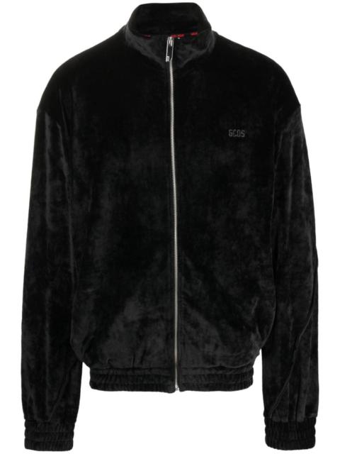 logo-embroidered velvet bomber jacket