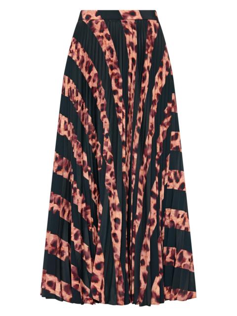 MILLY Women's Otha Striped Leopard Pleated Midi-Skirt - Black Brown
