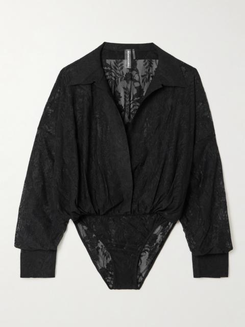 NORMA KAMALI Embroidered Stretch-lace Bodysuit