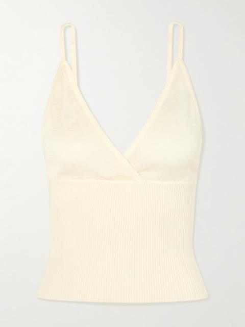 DEIJI STUDIOS Cross Panel Cropped Ribbed Linen Top