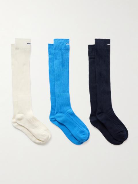 SHUSHU/TONG Pack Of Three Embroidered Cotton-blend Socks