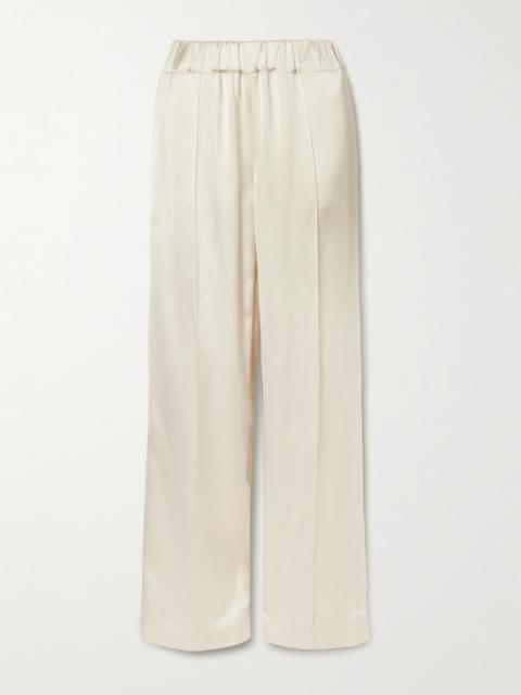 Another Tomorrow Pleated Satin Straight-leg Track Pants