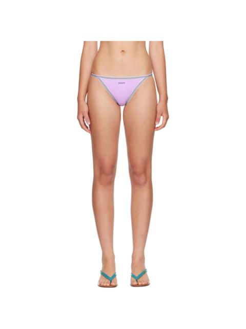 VERSACE Purple Embroidered-Logo Bikini Bottom