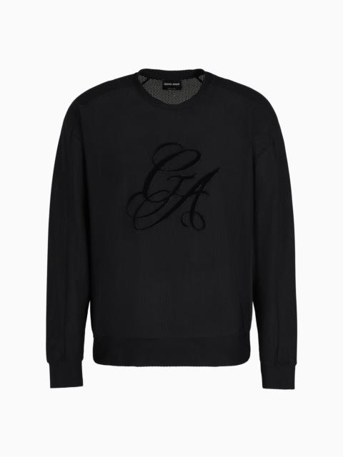 GIORGIO ARMANI Crew-neck sweatshirt in technical waffle fabric