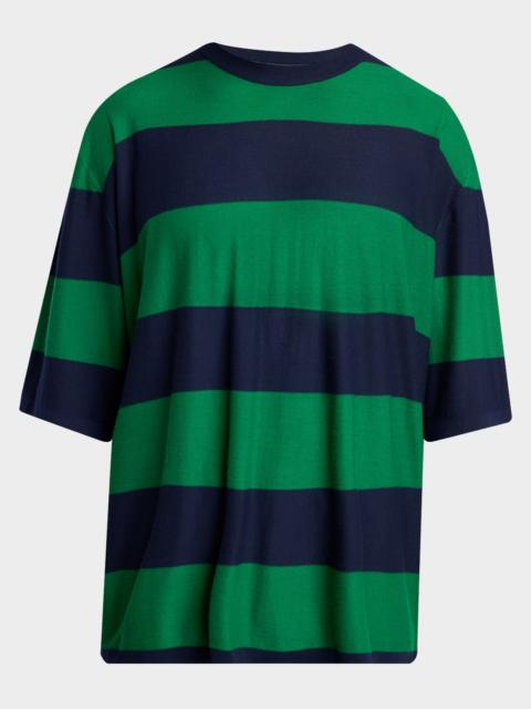 Bottega Veneta Men's Cashmere Wide-Stripe Oversized Crewneck T-Shirt