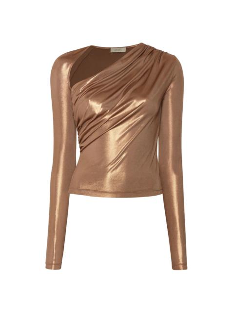 Coated Jersey Asymmetrical Ruched Top