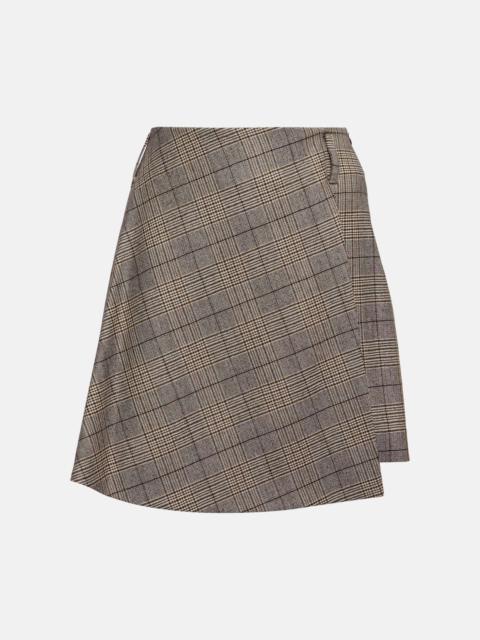 Checked wool and cotton miniskirt